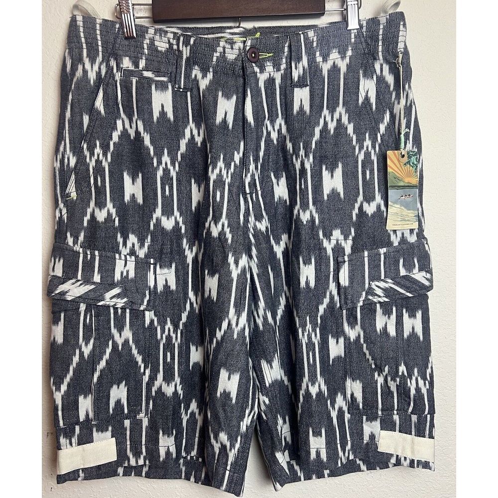 NEW True Grit Men's Size 34 Gray White Ikat Cargo Cotton Casual Shorts NWT $155